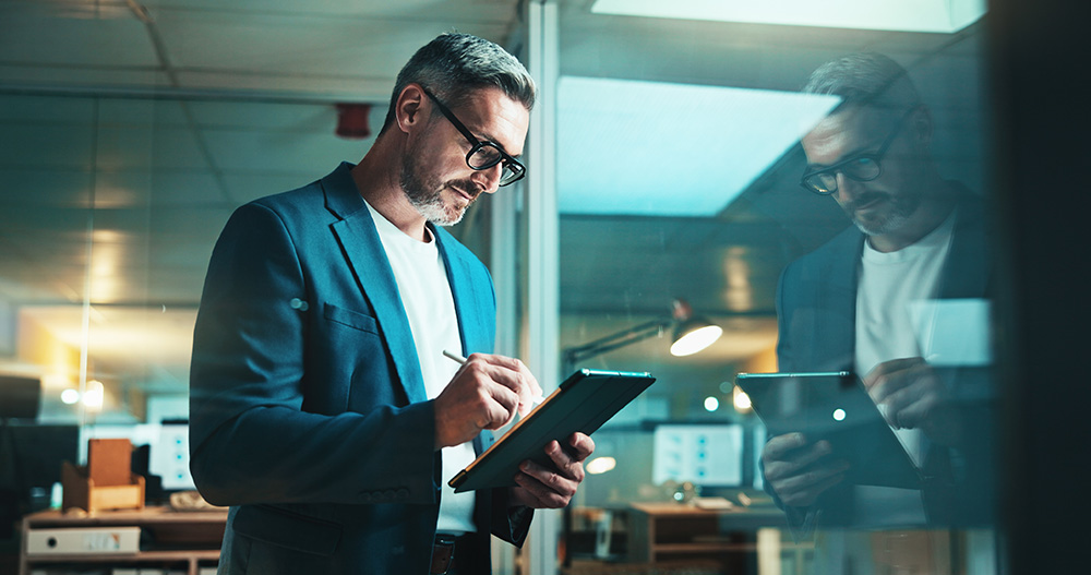 Man working on tablet
